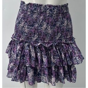 Isabel Marant Etoile purple floral flare tiered smocked top mini skirt sz 34